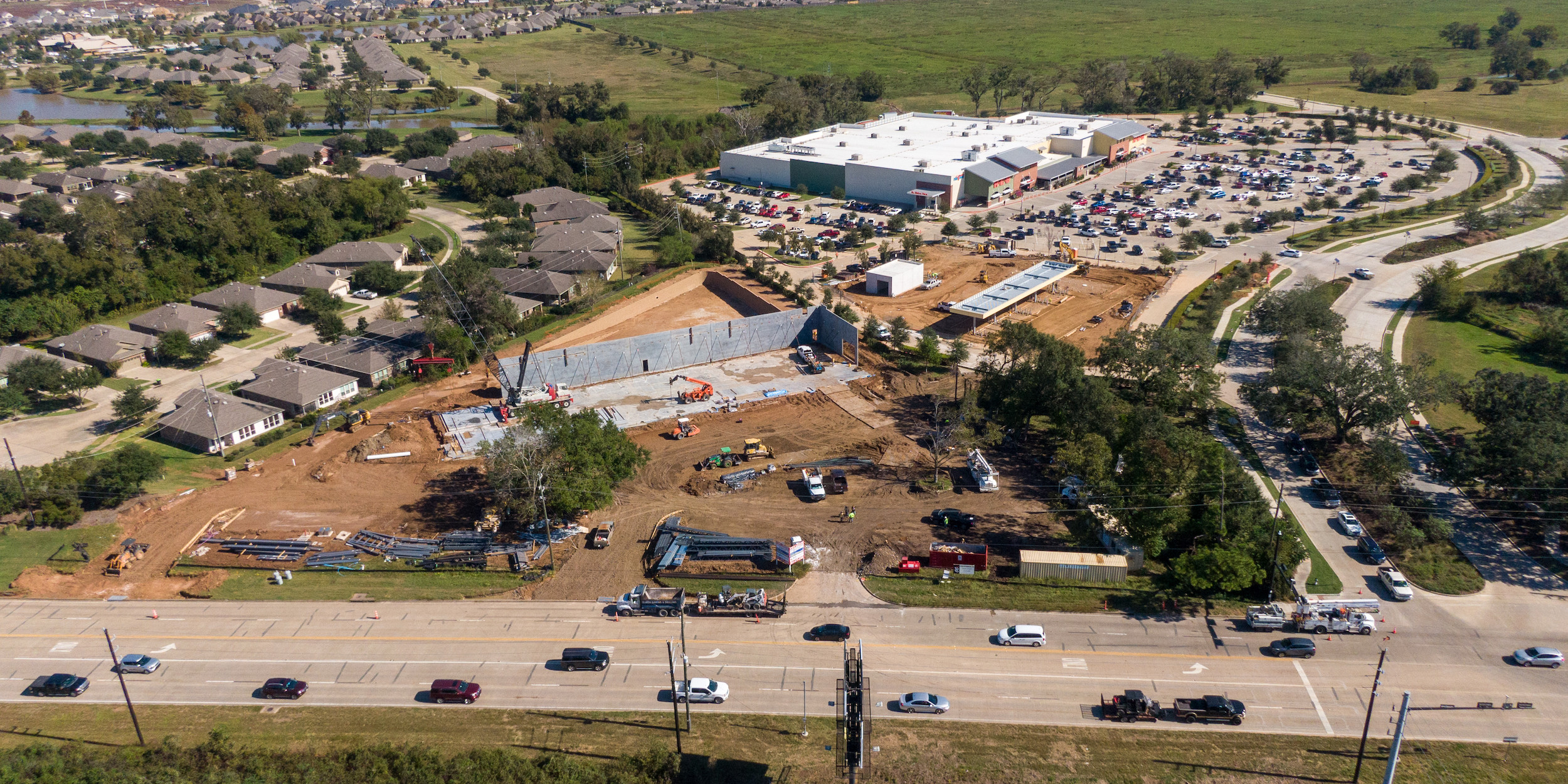 aerial view of building construction in progress