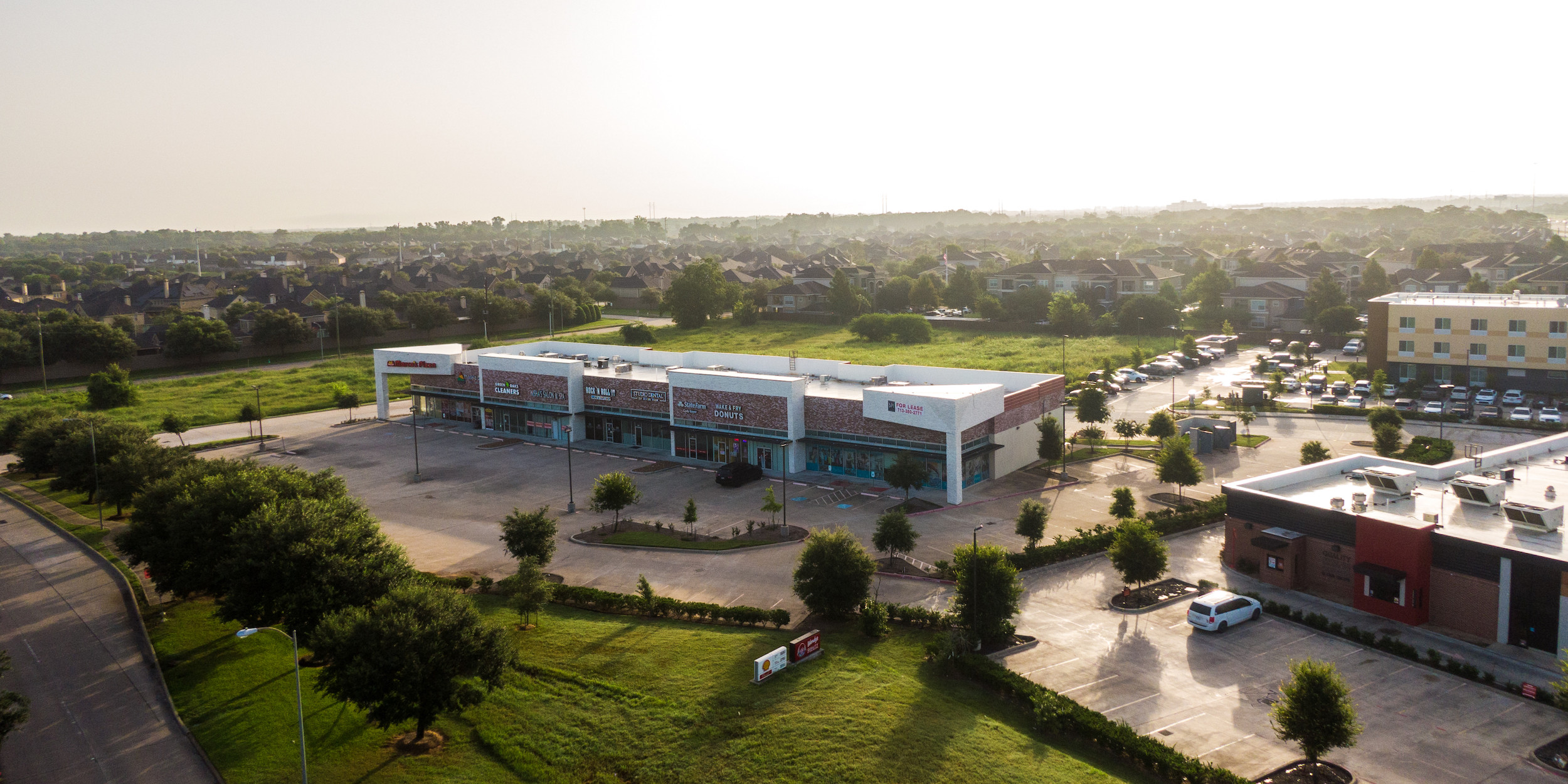 aerial view of richmond shopping center with the city in the background